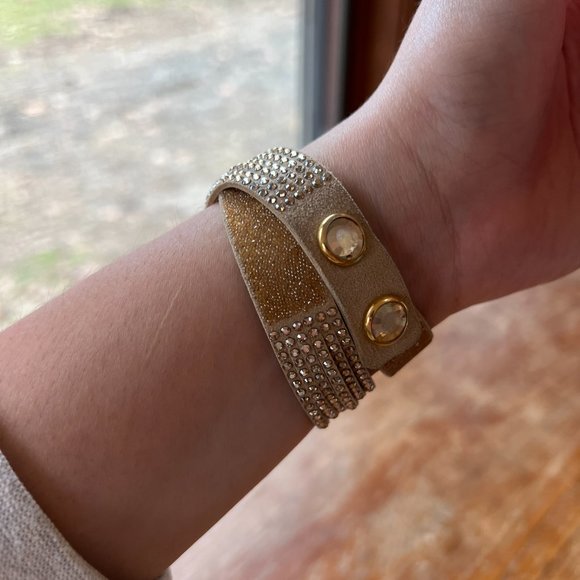 Beige Swarovski Multi Strand Black Wrap Around Bracelet • Adjustable - Picture 4 of 6